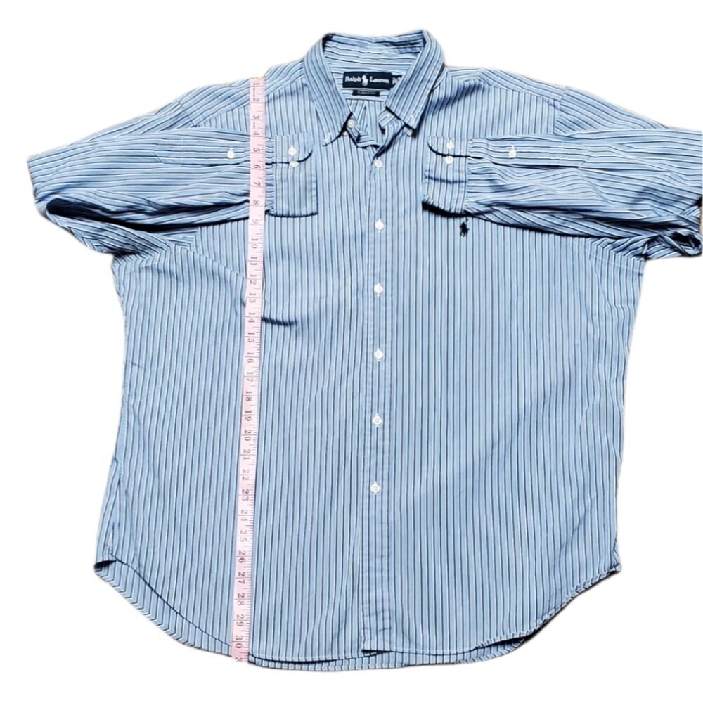 Mens Abercrombie & Finch Blue Pink Vertical Striped Muscle Fit Dressy Buttondown - Picture 7 of 8